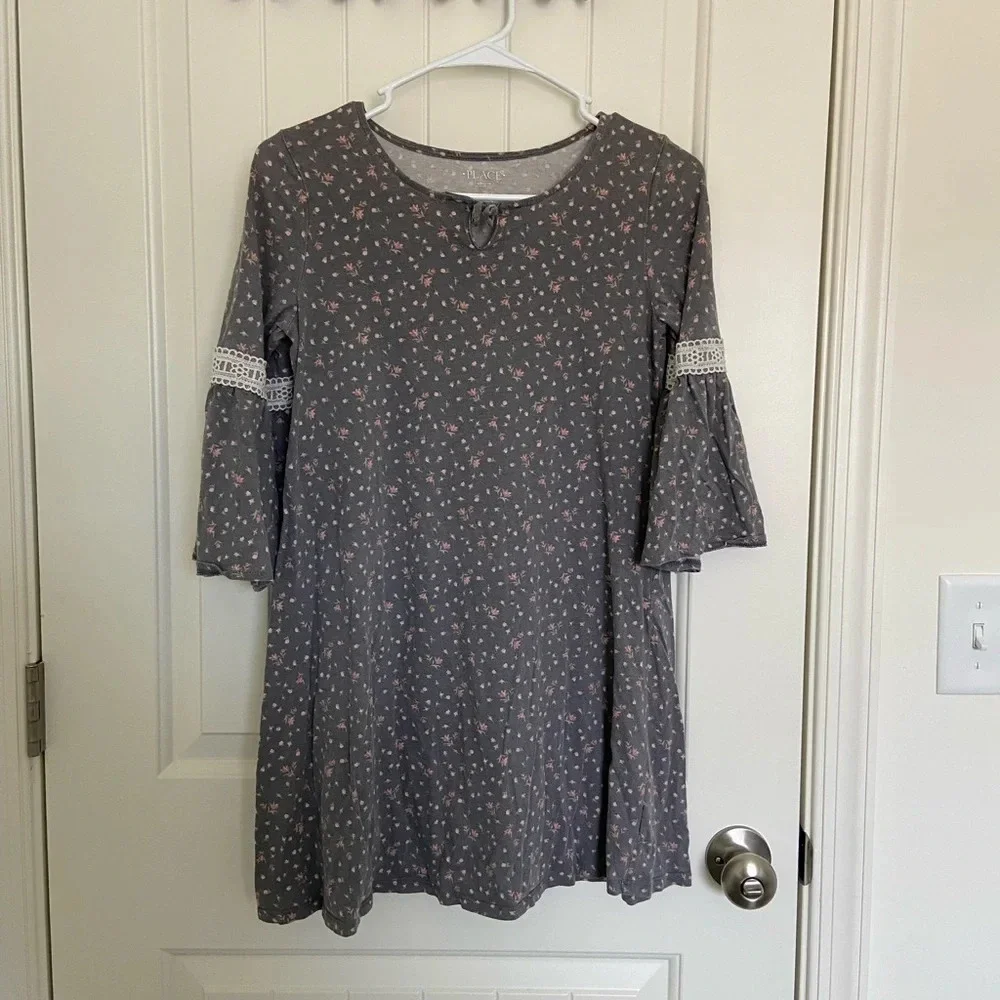 Children’s Place‎ girl’s gray floral lace tshirt dress — XXL